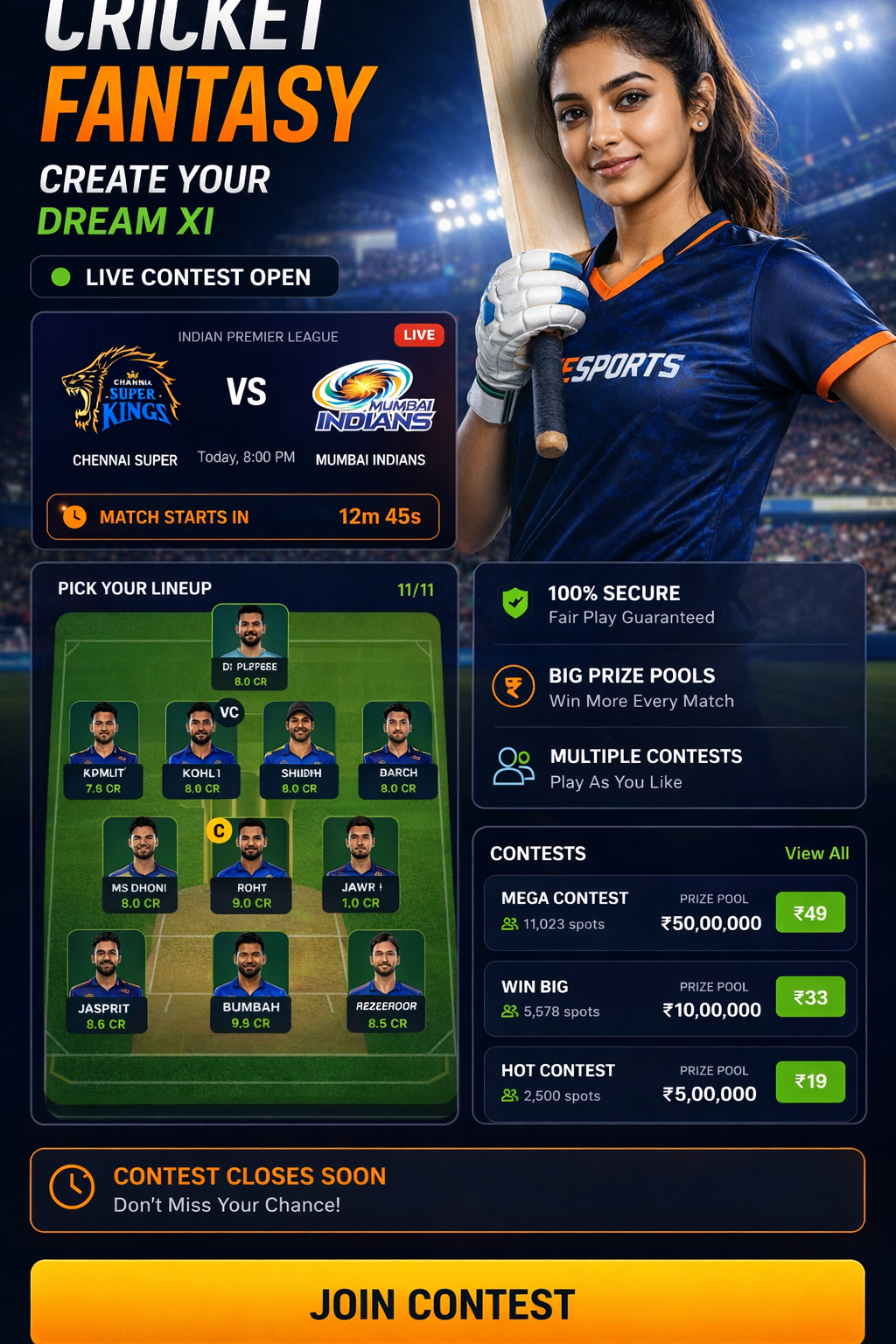 Come Cric 11 cricket matchday visual