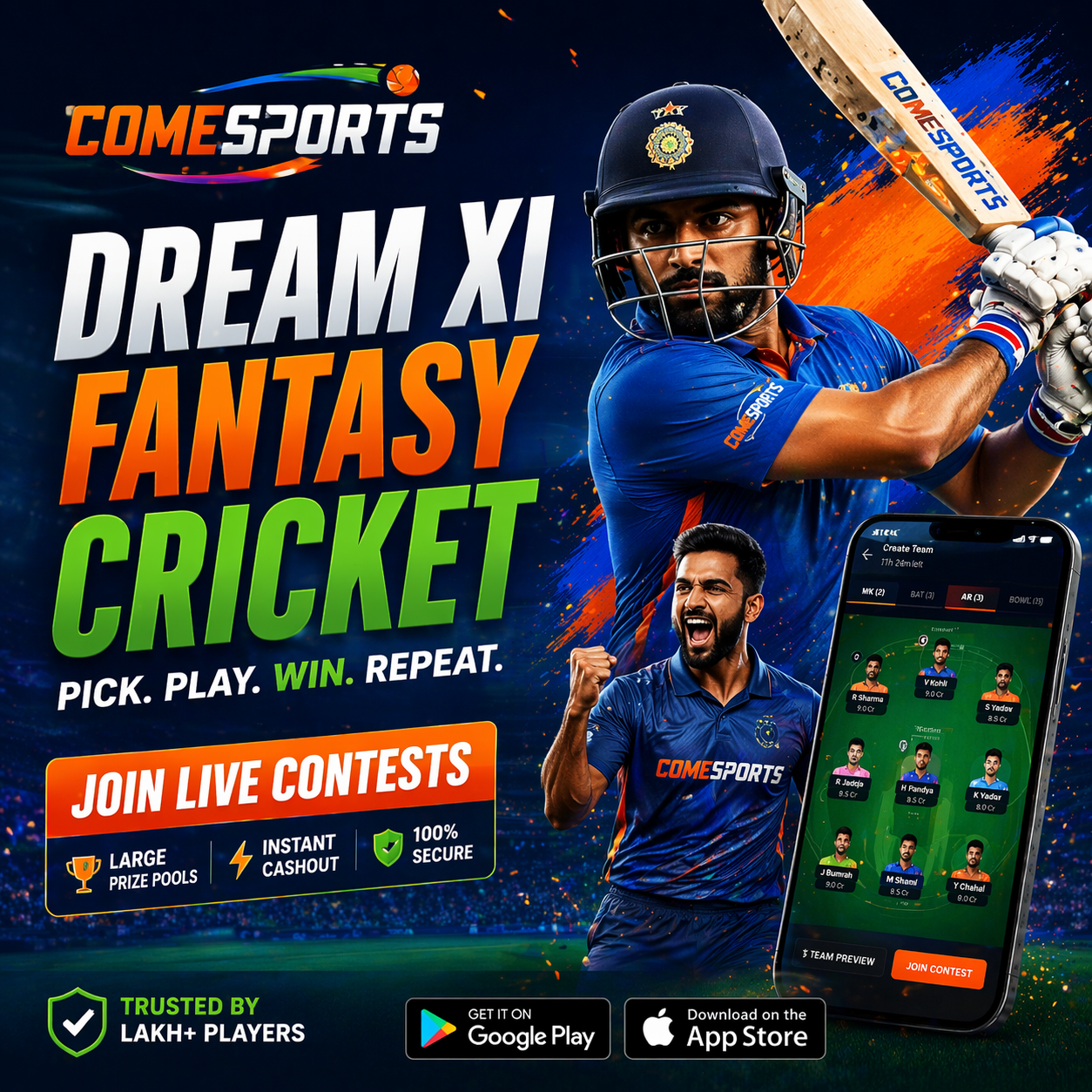 Come Cric 11 fantasy sports main visual